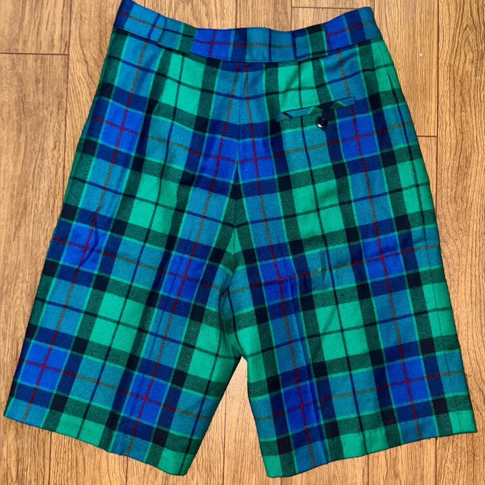 VTG Giorgio Sant 'Angelo Womens 10 Pure Wool tartan Plaid Pleated Shorts 💙💚
